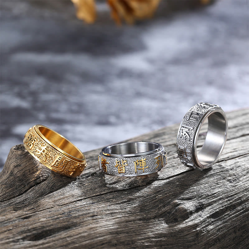 Ring Titanstahl Neun-Wort-Mantra Yin Yang Balance Schmuck Set Feng Shui