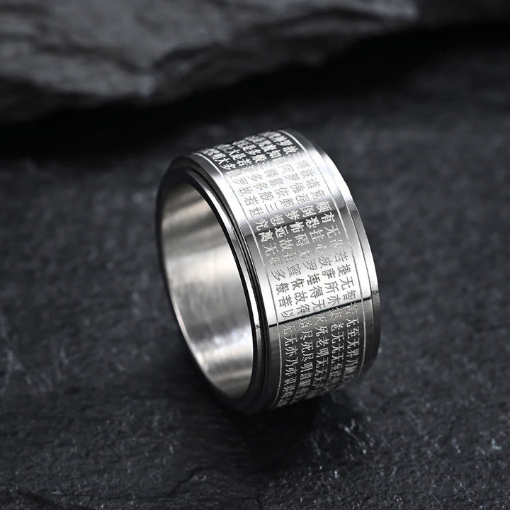 Ring aus Titanstahl mit Herzsutra Gravur Tierkreis Ruhe