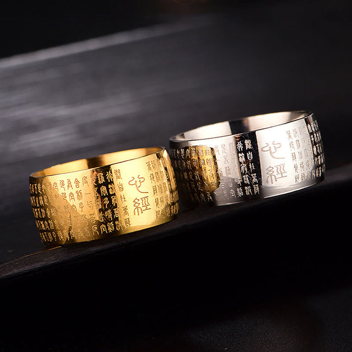 Titanstahl Ring mit tibetischem Siegel Herzsutra Balance Charm