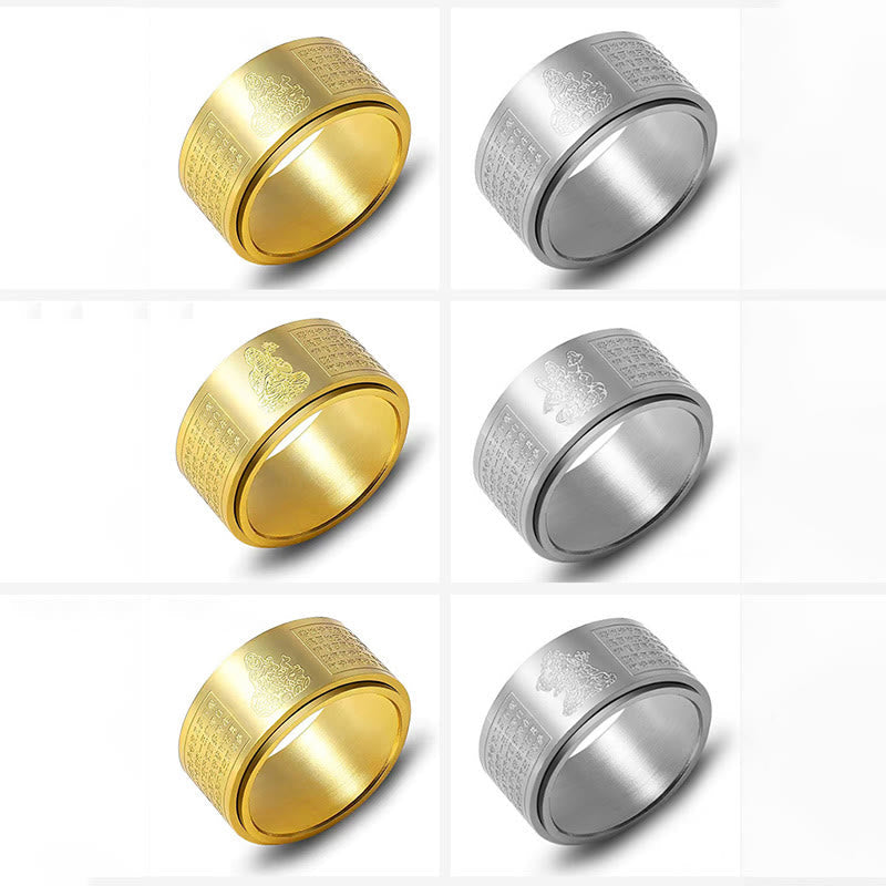 Ring Titanstahl Herzsutra Gravur Tierkreis Ruhe Schutz Gold Silber