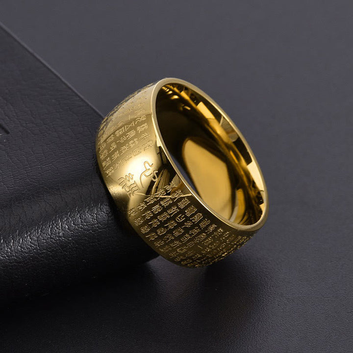 Tibetischer Siegelring Titanstahl mit Herzsutra Schriftzeichen Balance Fengshui