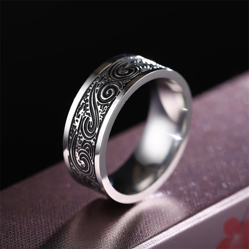 Titanstahl Ring Segenswolken Muster Wohlstand Schutz Feng Shui