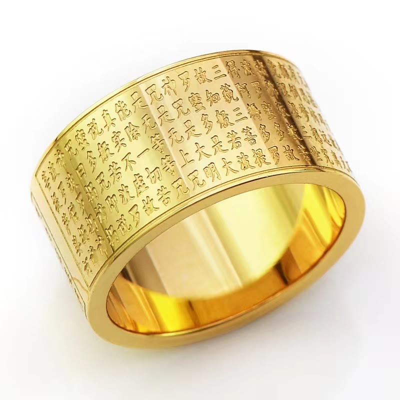 Breiter Ring Titanstahl mit Herzsutra Gravur Ruhe Schutz Glück Fingerring