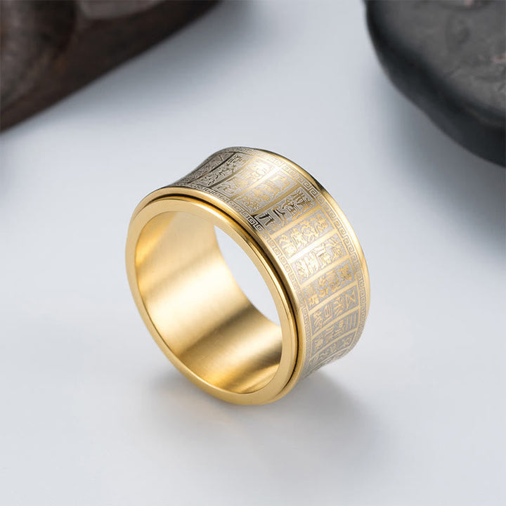 Gold Ring Titanstahl Mantra Siegel mit chinesischen Schriftzeichen Balance