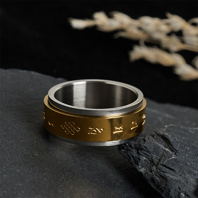 Ring aus Titanstahl Om Mani Padme Hum Schutz Glück Buddhismus Frieden