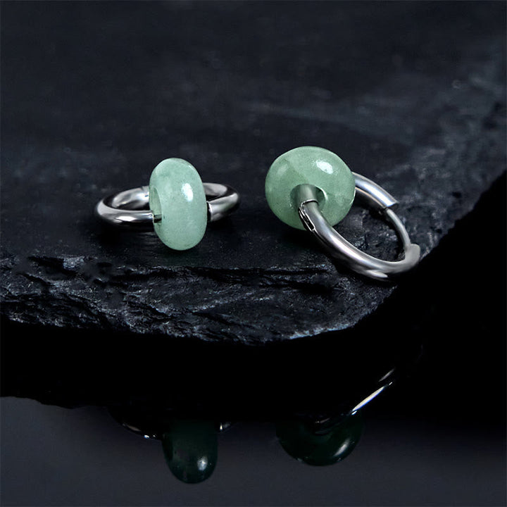 Grüne Aventurin Ohrringe Titanstahl Creolen Boho Schmuck spirituell Edelstein