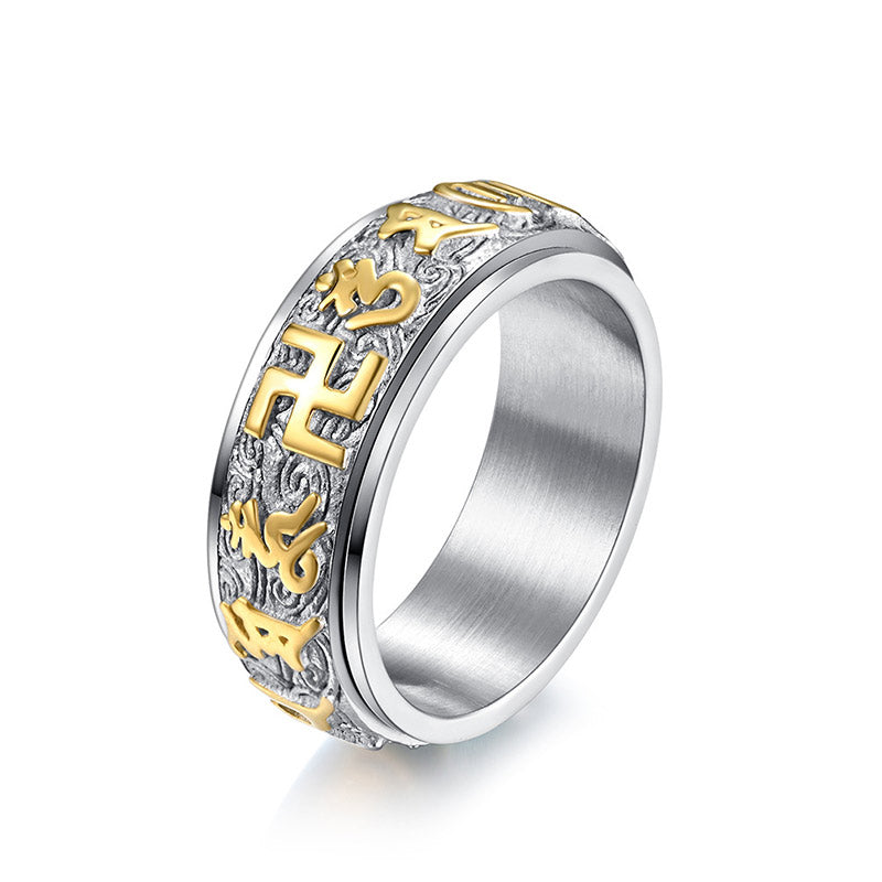 Ring Titanstahl Sechs Wahrheitsworte – Balance & Ruhe