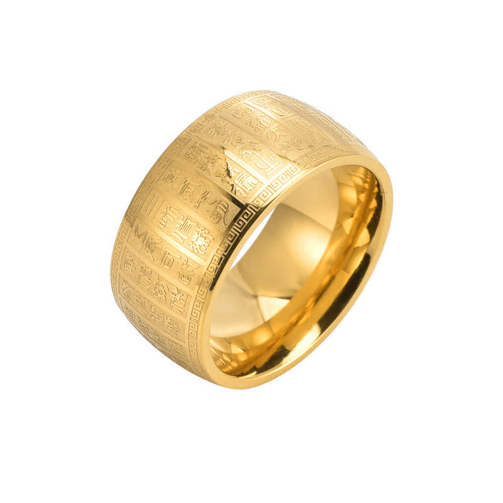 Gold Ring Titanstahl Chinesische Gravur – Balance Fengshui Schutz Glück