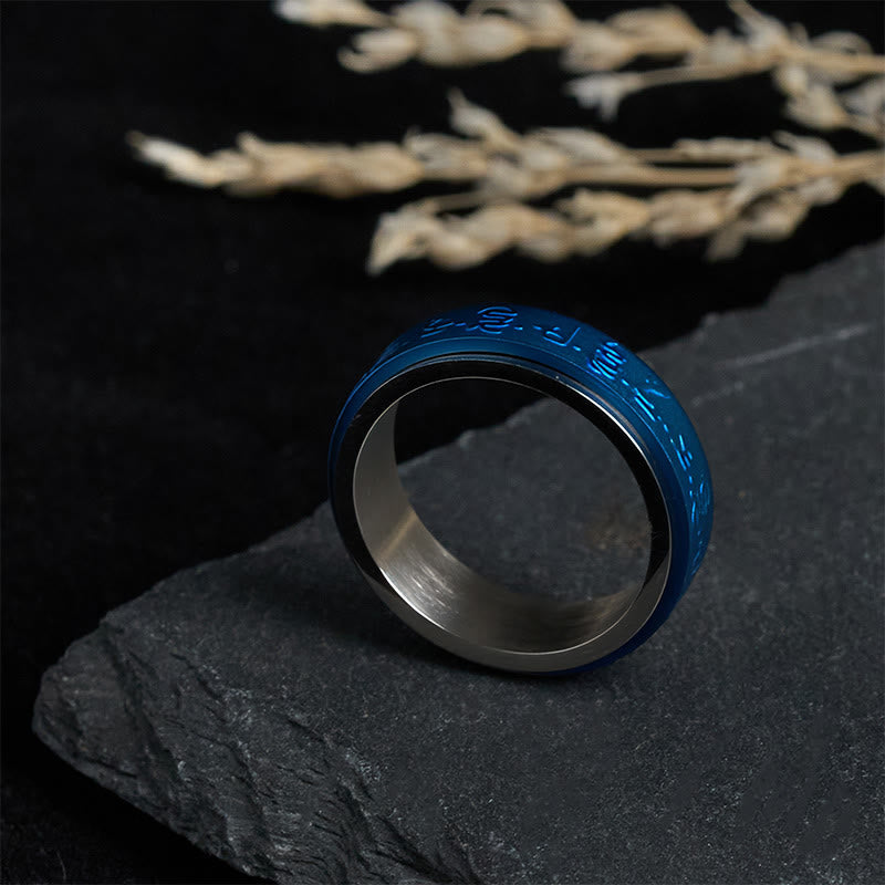 Blauer Ring Titanstahl Apotheker Mantra Balance Gravur Schmuck