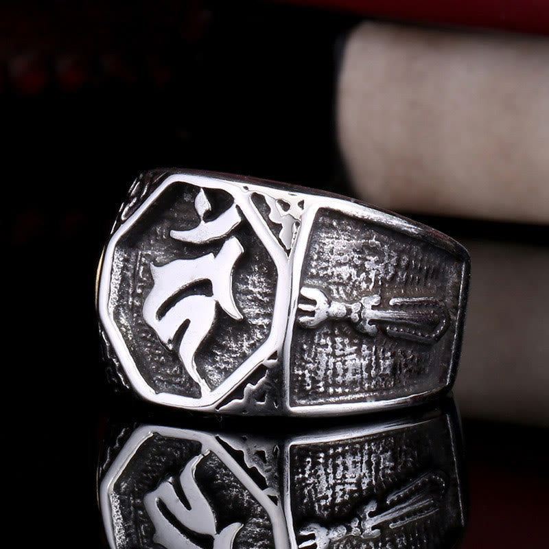 Om Sanskrit Ring Titanstahl silber Hand Balance Glück Schutz