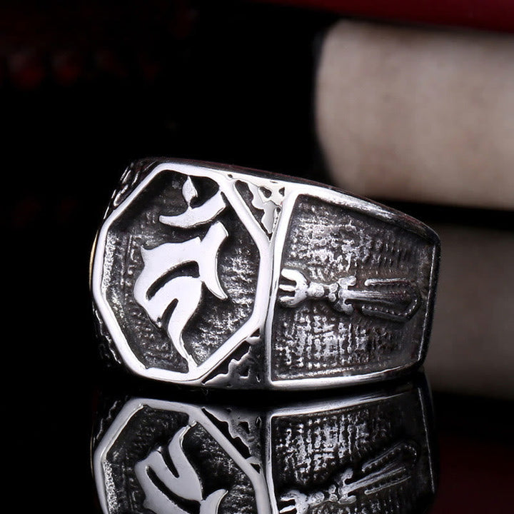 Om Sanskrit Ring Titanstahl silber Hand Balance Glück Schutz