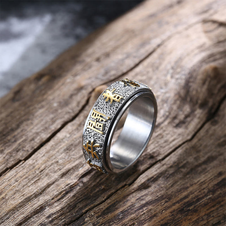 Ring Titanstahl Yin Yang Neun-Wort-Mantra Schutz Balance Glück Harmonie