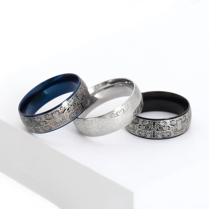 Taotie Ring Titanstahl graviert Fengshui Symbol Glück Wohlstand Schmuck