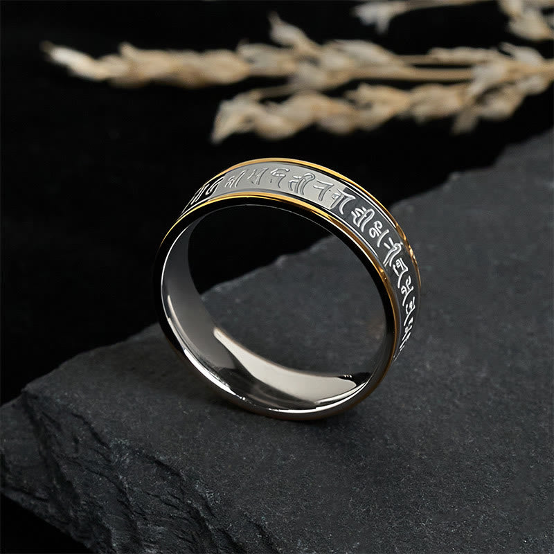 Titanstahl Ring Shurangama Mantra Balance Meditation Schutz Kraft