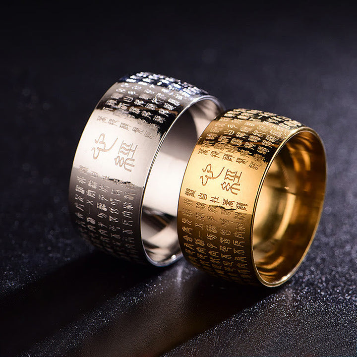 Titanstahl Ring Herzsutra Tibetisches Siegel Balance Schutz Glück