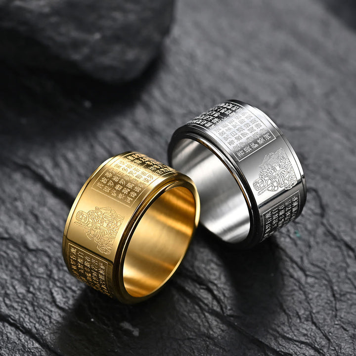 Titanstahl Ring mit Herzsutra Tierkreis Gravur innere Ruhe