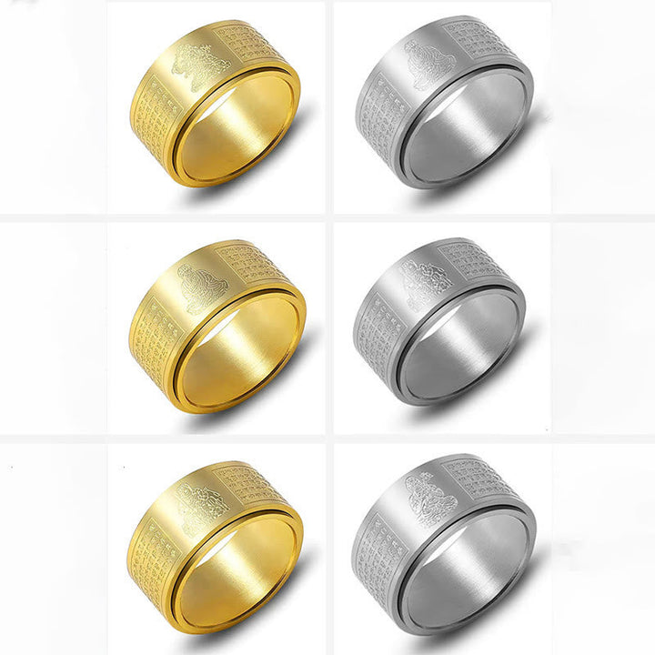 Titanstahl Ring Herzsutra Inschrift Tierkreis Ruhe Schutz Gold Silber