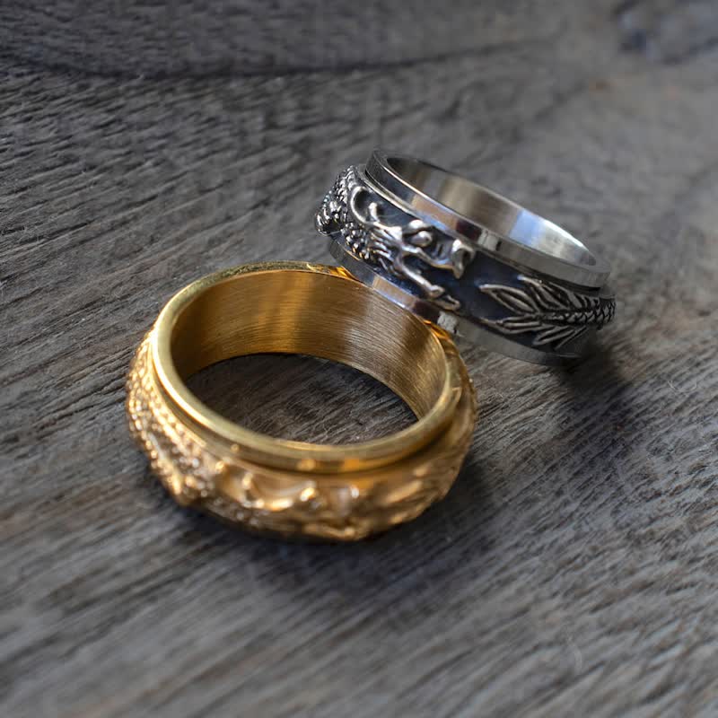 Ring Drachen Titanstahl silber vergoldet mit Feng Shui Motiv Schmuck