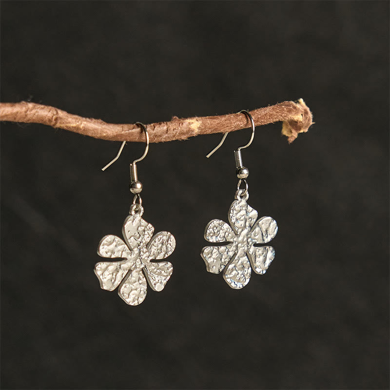 Blumen Ohrringe Titanstahl Hammerschlag Silber Boho Schmuck Ohrhänger spirituell