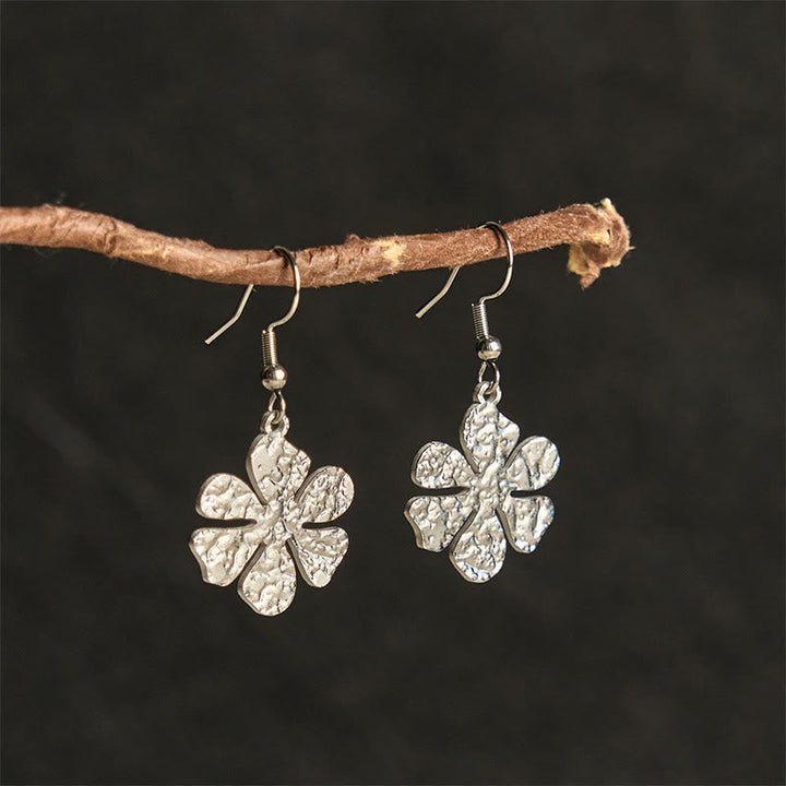 Blumen Ohrringe Titanstahl Hammerschlag Silber Boho Schmuck Ohrhänger spirituell