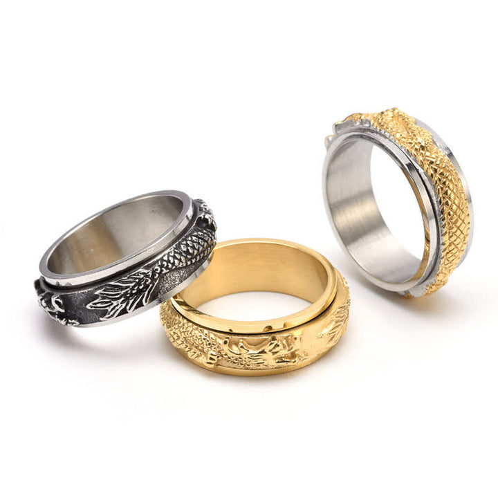Pixiu Ring Drachen Titanstahl Gold Silber Fengshui Glück