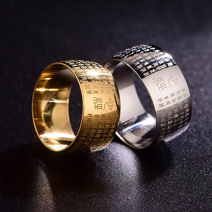Ring Titanstahl Tibetisches Siegel Herzsutra – Balance goldfarben silbern Schmuckpaar