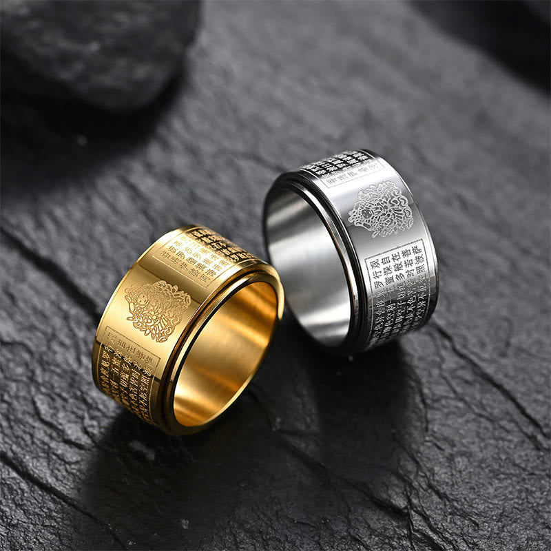 Titanstahl Ring mit Herzsutra Gravur Tierkreis für innere Ruhe