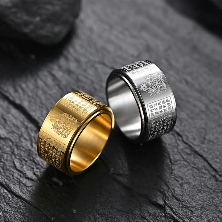 Titanstahl Ring mit Herzsutra Gravur Tierkreis für innere Ruhe