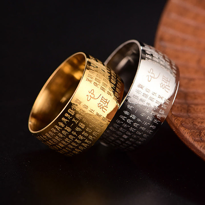 Tibetischer Ring Titanstahl Herzsutra Siegel Balance Meditation Gold Silber