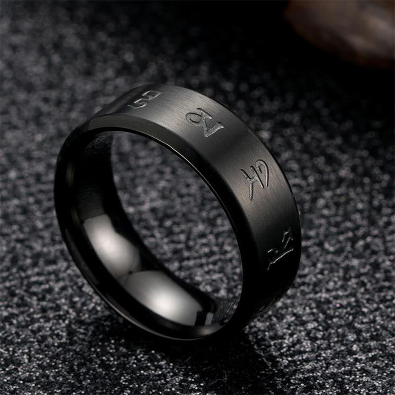 Schwarzer Titanstahl Ring mit Jambhala-Gravur Fengshui Wohlstand Schutz Balance