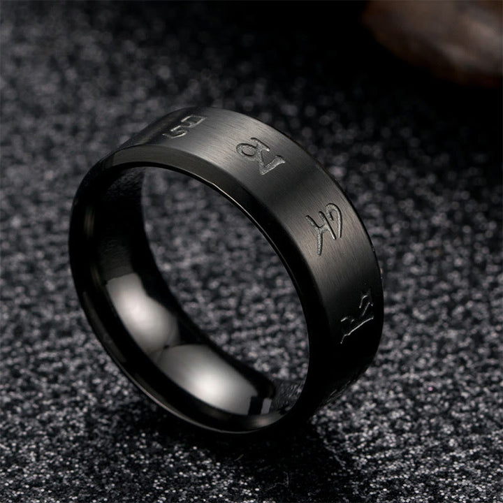 Schwarzer Titanstahl Ring mit Jambhala-Gravur Fengshui Wohlstand Schutz Balance
