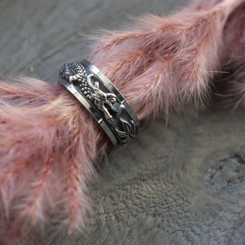 Ring Drachen Titanstahl getragen schwarze Schnitzerei Fengshui Glück Schutz