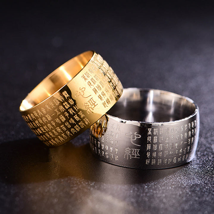 Titanstahl Ring mit tibetischem Siegel Herzsutra Schrift Balance