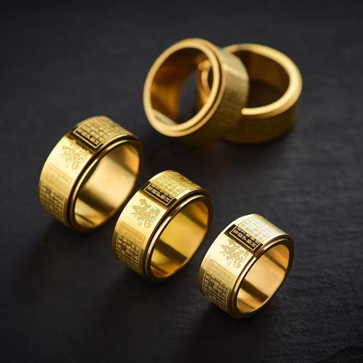Ring Titanstahl Tierkreis Herzsutra Ruhe graviert golden elegant Schmuck