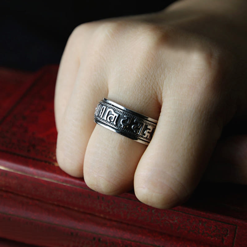 Om Ring mit tibetischen Zeichen Titanstahl Balance Meditation Finger