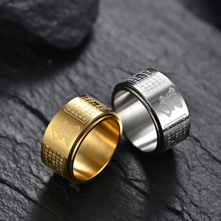 Ring Titanstahl Tierkreis Herzsutra Ruhe Gold Silber Feng Shui Schutz