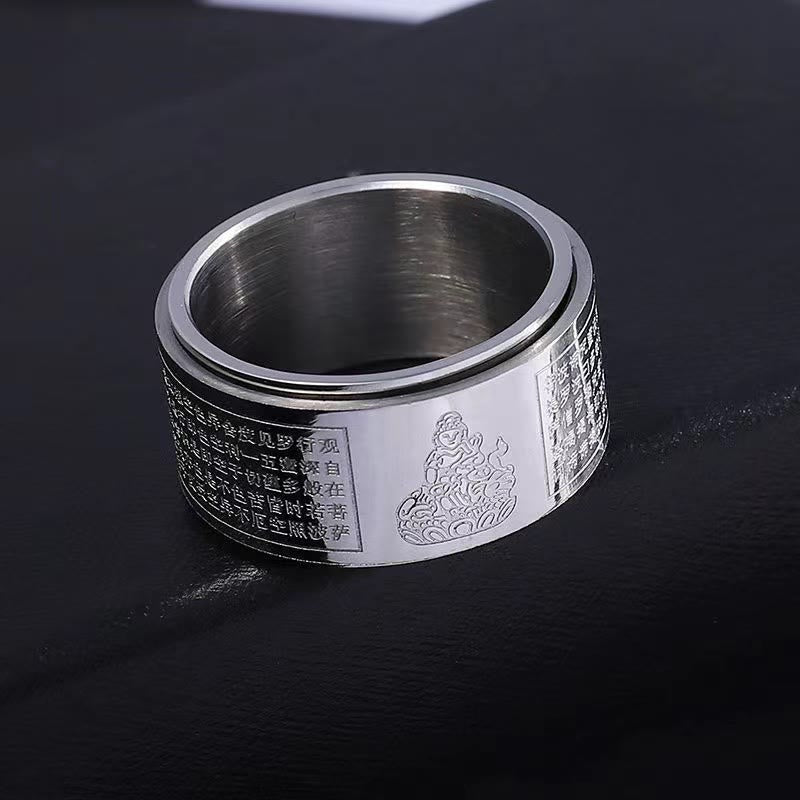 Breiter Titanstahl Ring mit Herzsutra Gravur buddhistische Schutz Symbol