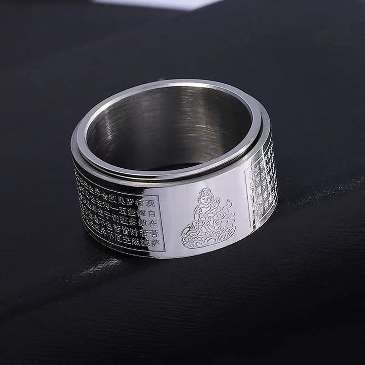 Breiter Titanstahl Ring mit Herzsutra Gravur buddhistische Schutz Symbol