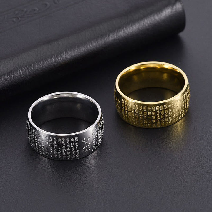 Silber Gold Ring Titanstahl Tibetisches Siegel Herzsutra Balance