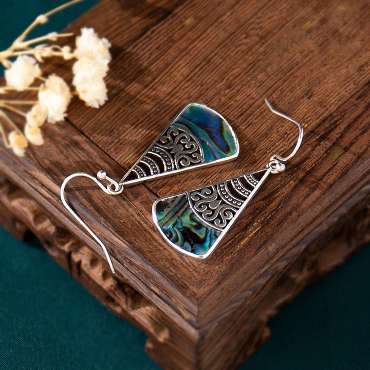 Ohrringe Tridacna Kupfer Boho Schmuck Ornamente Holzbox spirituell Ohrhänger