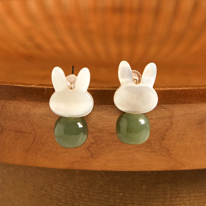 Ohrringe Hetian Jade Tridacna Hase – Glück Boho Schmuck spirituell