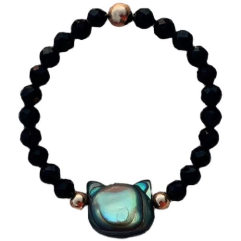 Schwarze Perlen Armband Tridacna Katze Pixiu Segen Glück Feng Shui