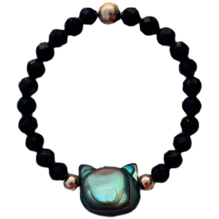 Schwarze Perlen Armband Tridacna Katze Pixiu Segen Glück Feng Shui