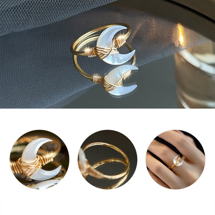 Mondring 14K Gold Tridacna weiß Segen Glück eleganter Schmuck