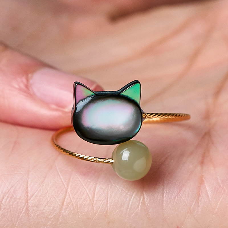 Ring Tridacna Katze mit Schutz und Charme Feng Shui Glück