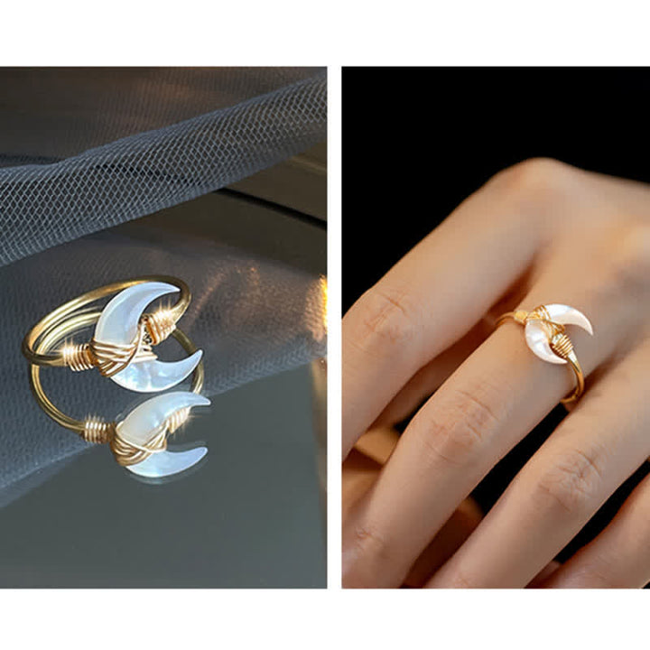 Tridacna Mond Ring Segen kupfergefasst Fengshui Kraft Glück Eleganz