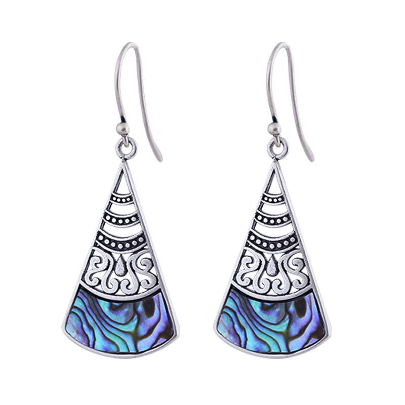 Ohrringe Tridacna Kupfer dreieckig Boho Schmuck spirituell silberfarben Ohrhänger