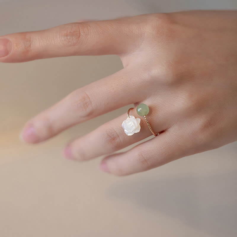 Ring Tridacna Jade Rosenblüte Segen Glück Wohlbefinden Harmonie