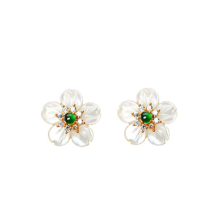 Ohrringe Tridacna Jade Blume weiß grün Zirkonia Boho Schmuck