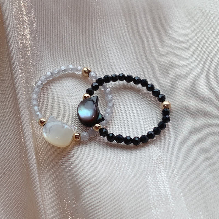Ring Tridacna Katze Segen mit Perlenarmband Fengshui Glück Schutz